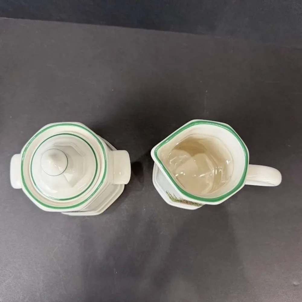 Pfaltzgraff Christmas Heritage Multisided Creamer and Lidded Sugar Bowl